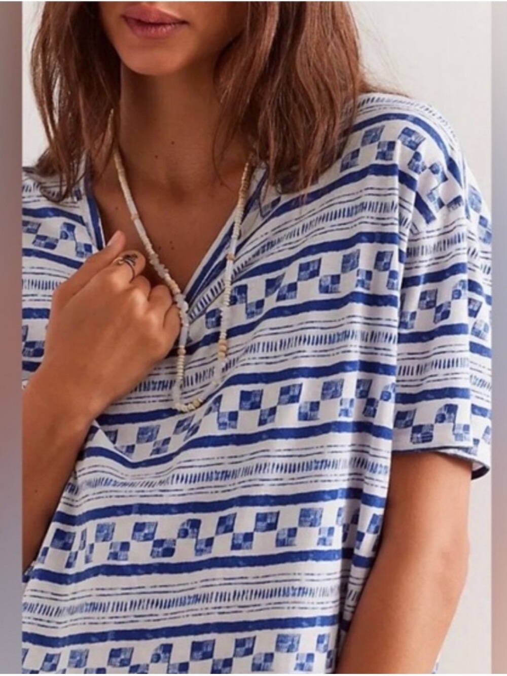 New We The Free The Nina 100 Cotton Geo StripeT-Shirt Navy Combo oversize M/L